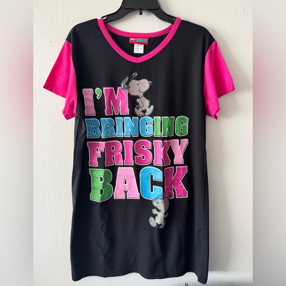 Peanuts Black and Pink Graphic Pajama Sleep Shirt One Size